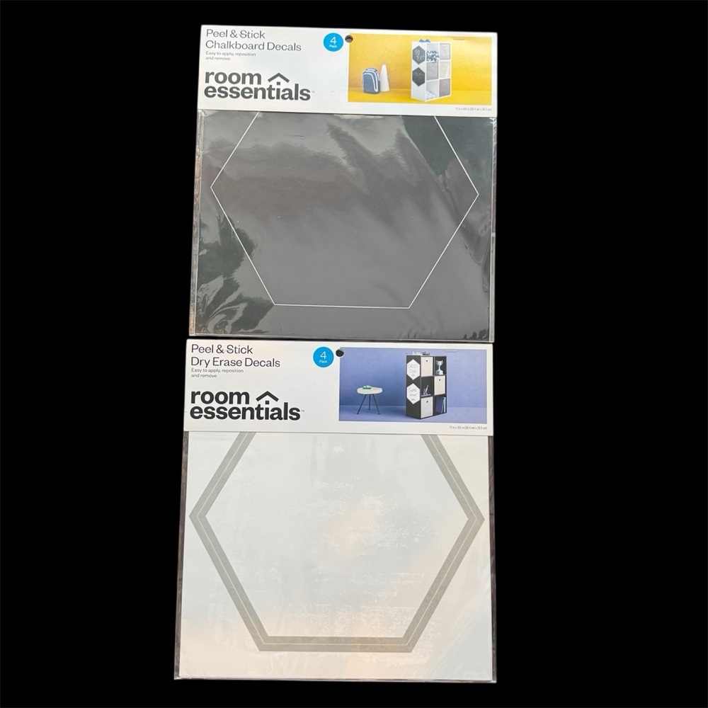 Room Essentials Peel & Stick White Black Dry Erase Board Decals 2 Pack (4 Ea)